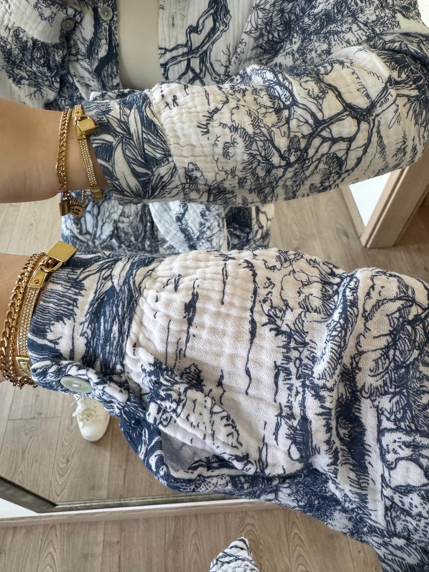 MUSSELIN SET MIT MUSTER BLAU