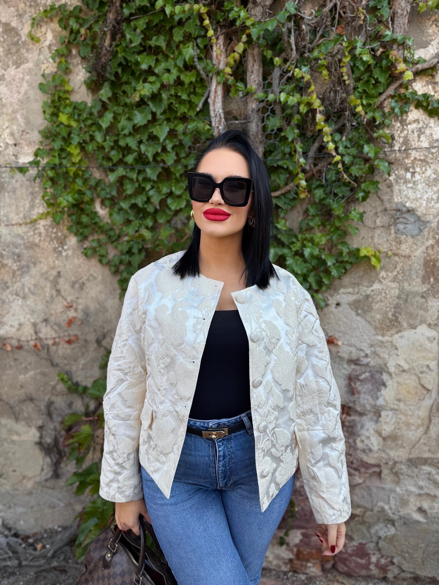 JACQUARD JACKE ELEGANT CREME
