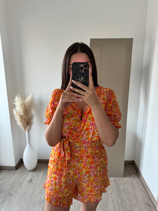 SET FLORAL PATTERN ORANGE