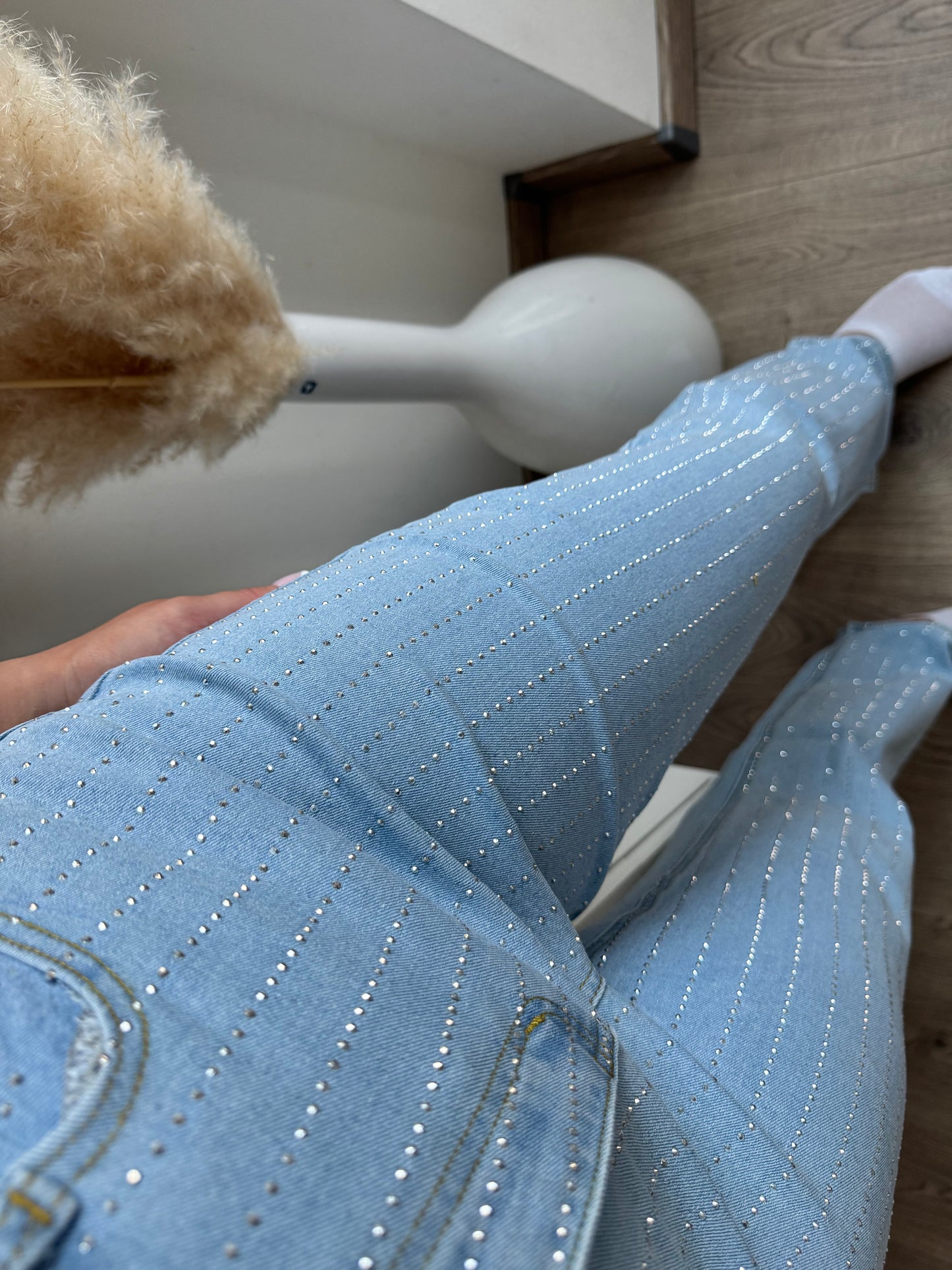 WIDE LEG STRASS-JEANS HIGHWAIST HELLBLAU