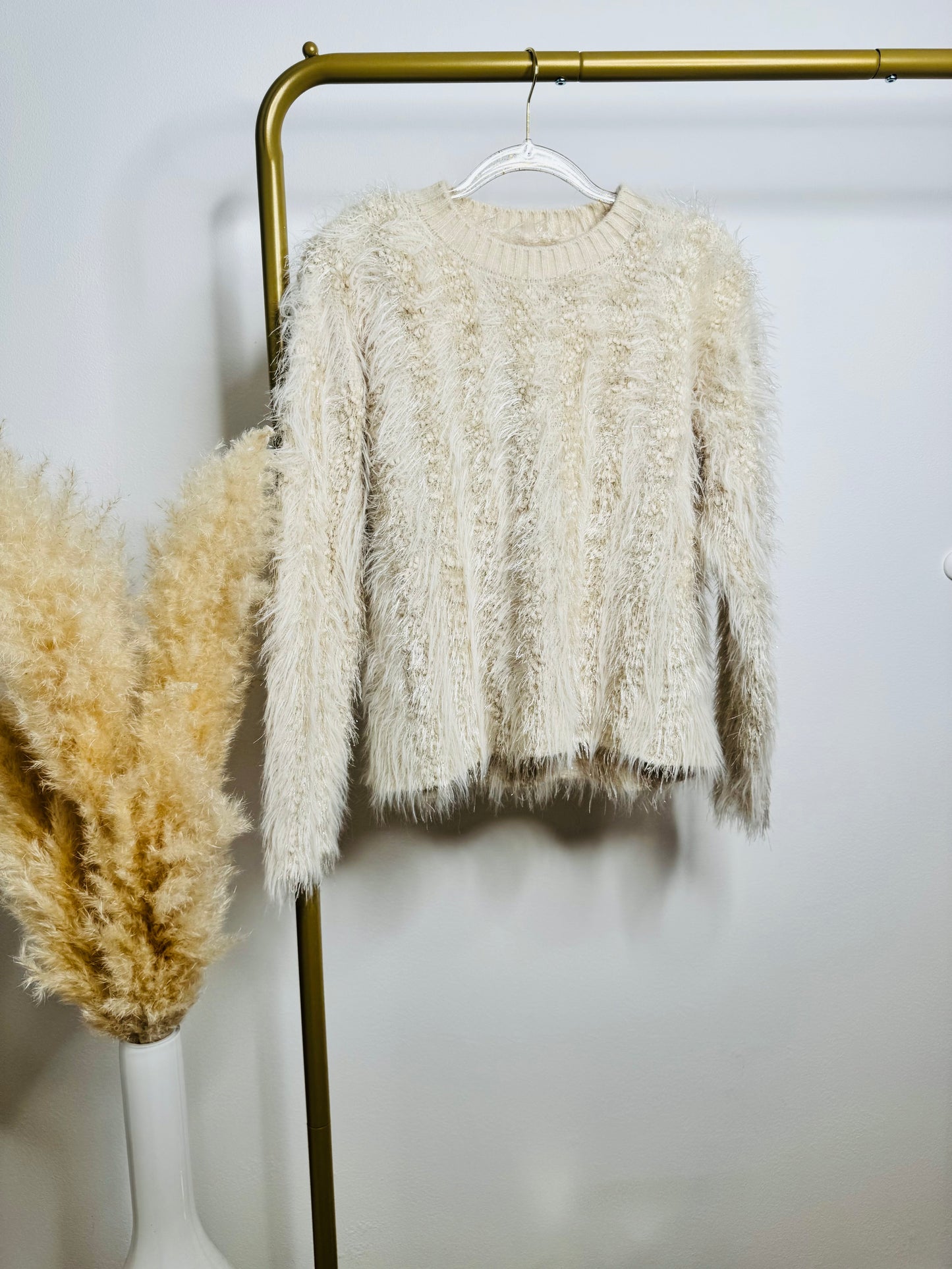 FRINGE SWEATER BEIGE GLITTER