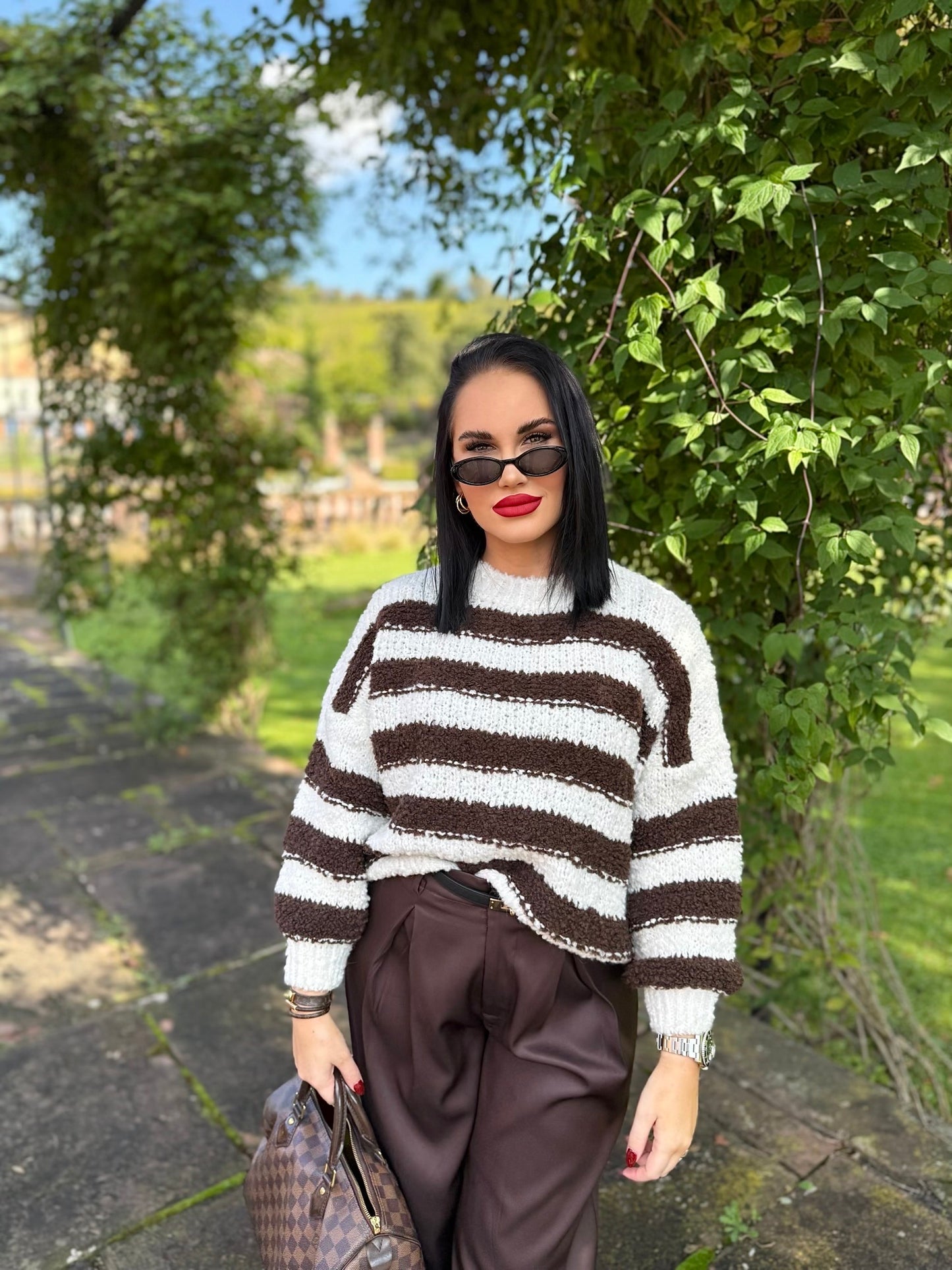PULLOVER STRIPES BRAUN WEIẞ