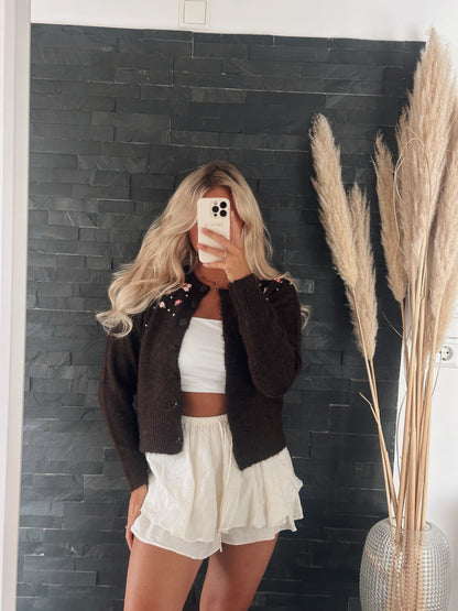 CARDIGAN PEARL BLOSSOM SCHOKO