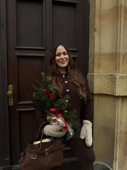 STRICKCARDIGAN CLASSIC GOLD ZOPFSTRICK SCHOKO