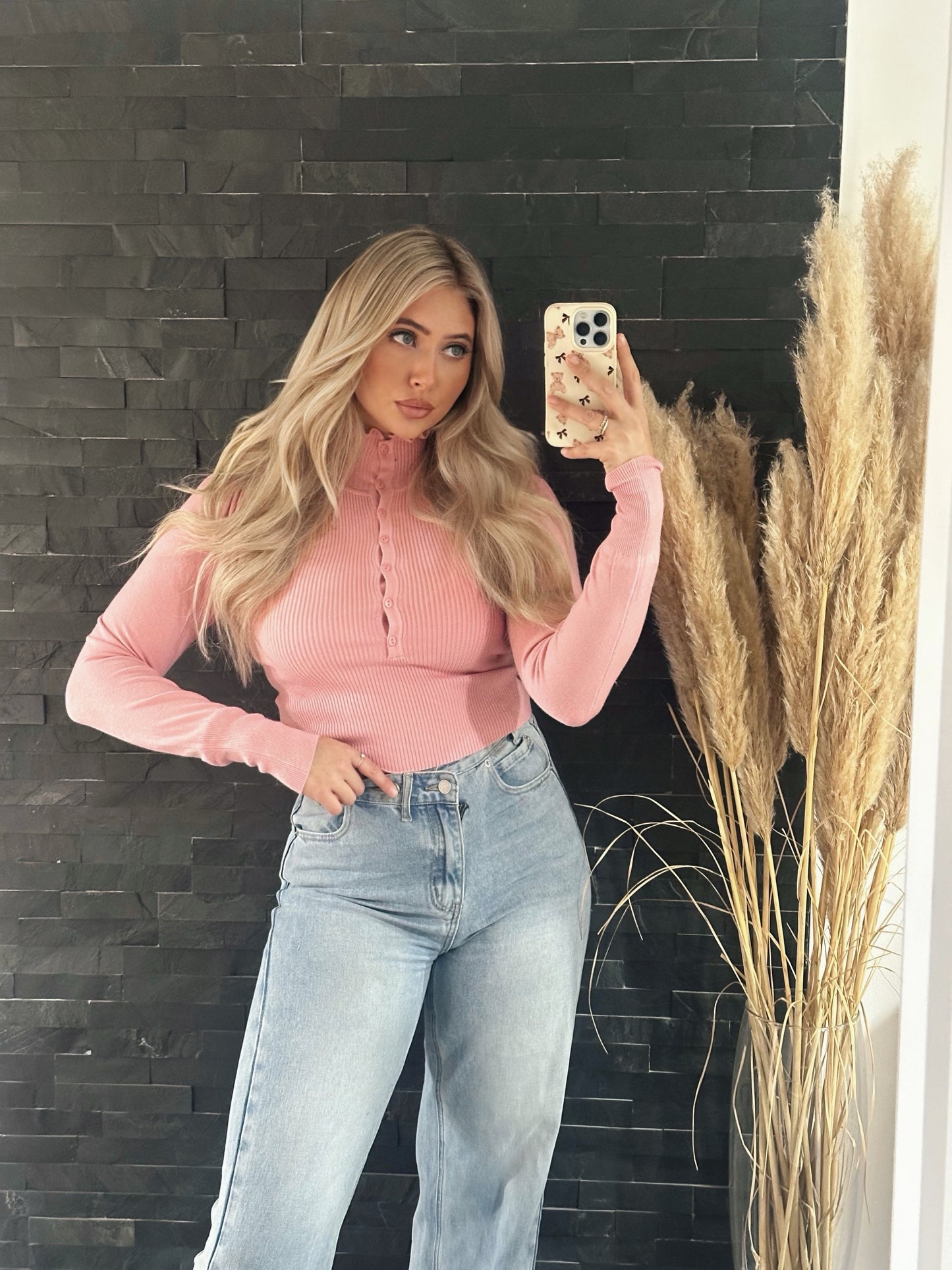 STRICKPULLOVER RUFFLE NECK ROSA