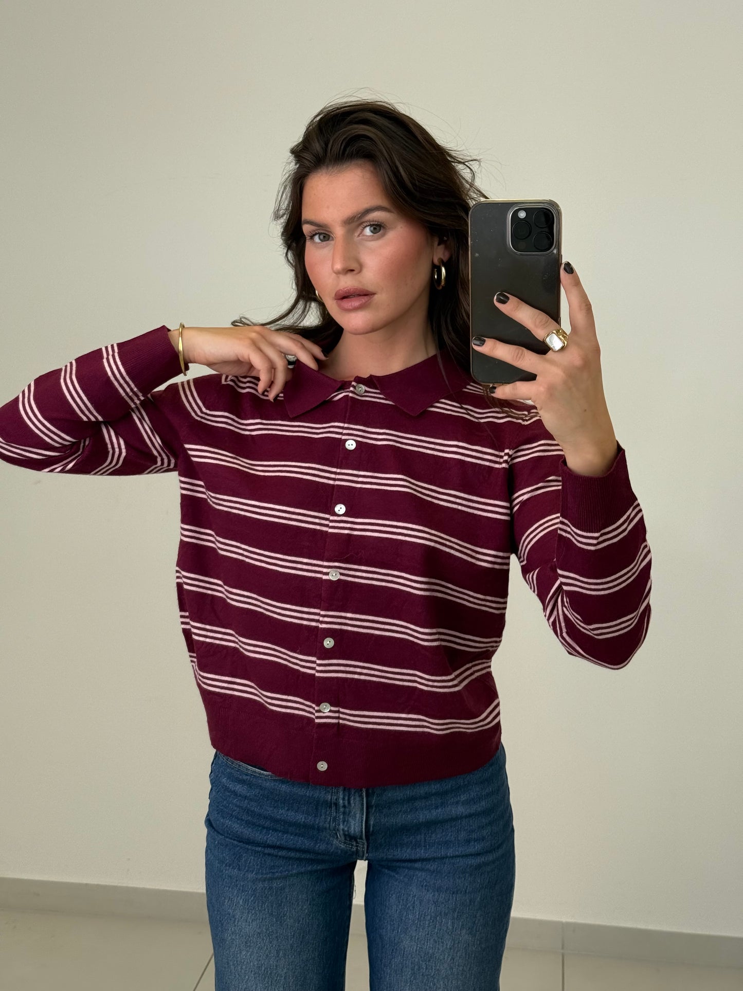 PULLOVER POLO STRIPES BORDEAUX