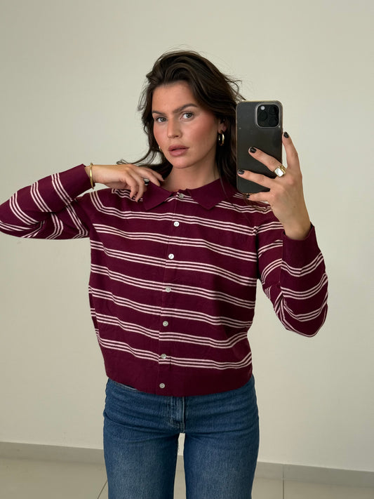 PULLOVER POLO STRIPES BORDEAUX