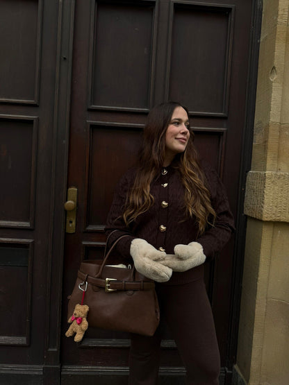 STRICKCARDIGAN CLASSIC GOLD ZOPFSTRICK SCHOKO