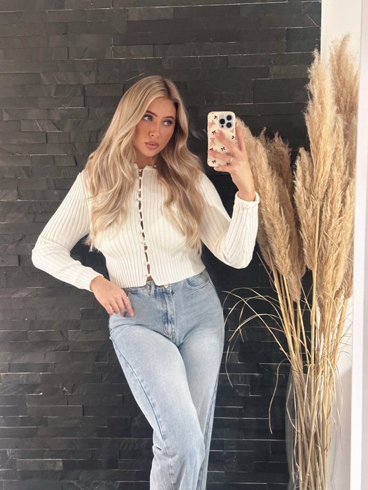 STRICKCARDIGAN PEARL RIB WEISS