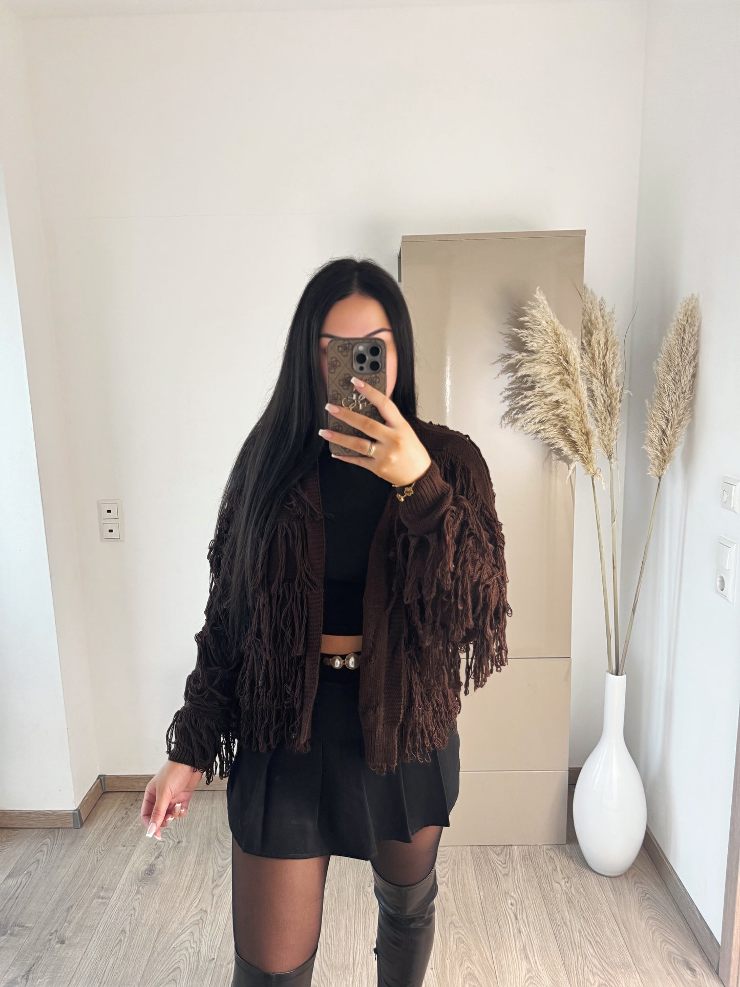 STRICKJACKE FRINGE FEELING CHOCOLATE