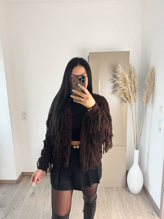 STRICKJACKE FRINGE FEELING CHOCOLATE