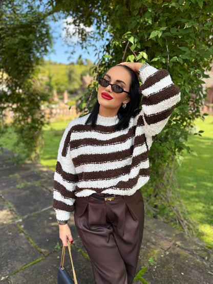 PULLOVER STRIPES BRAUN WEIẞ