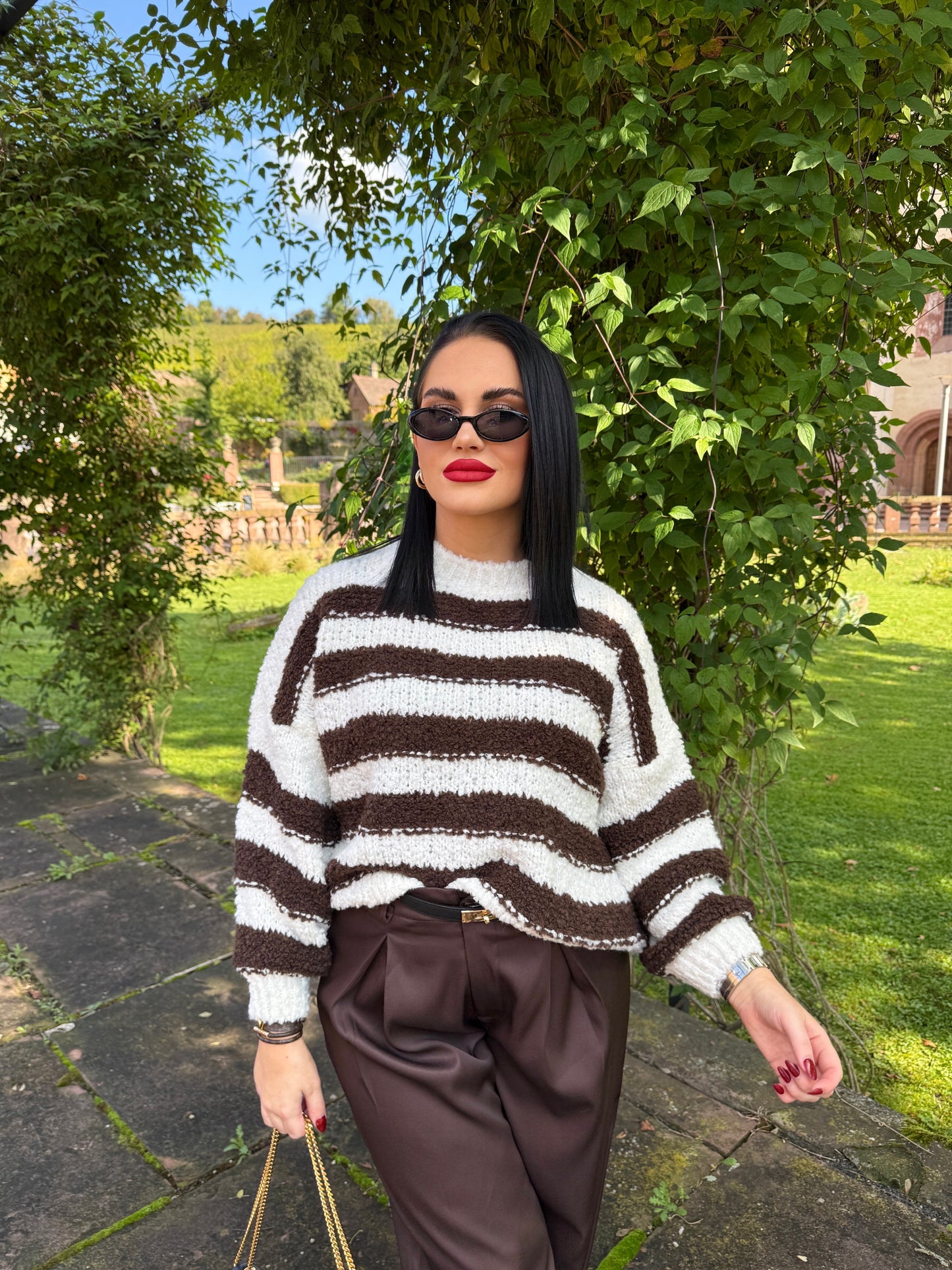 PULLOVER STRIPES BRAUN WEIẞ
