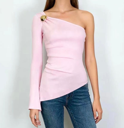 ONE-SHOULDER PULLOVER GOLD DETAIL ROSA