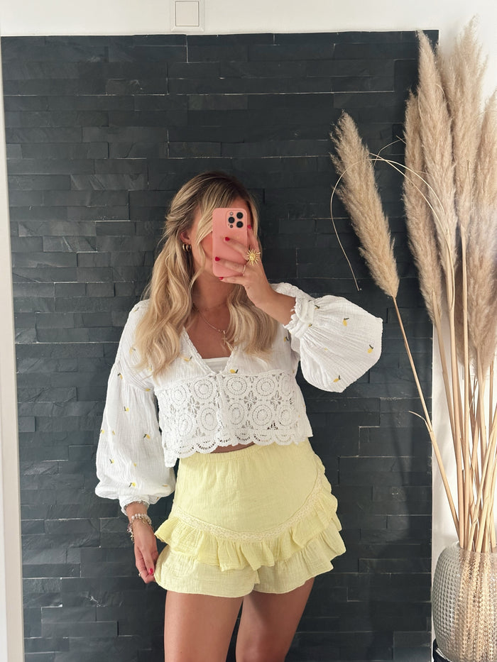 MUSSELIN HÄKELBLUSE LEMON LACE
