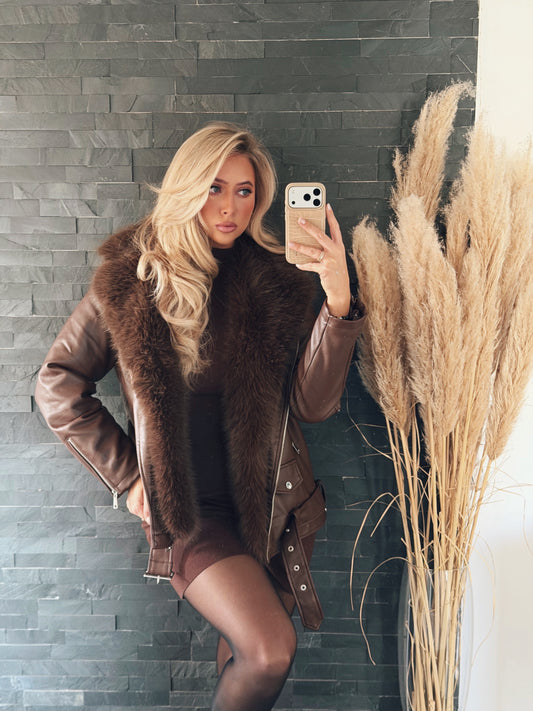 LEDERJACKE FAUX FUR CHOCOLATE