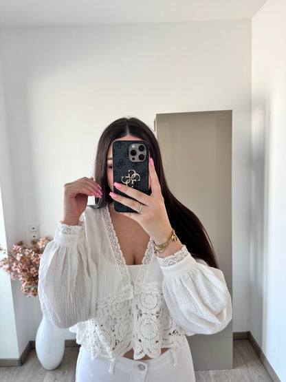 MUSSELIN BLUSE MIT SPITZE