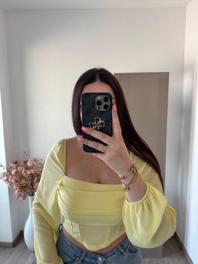 BLUSE CROP GELB CORSAGE