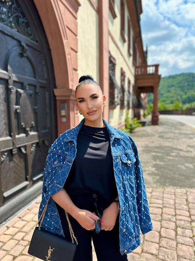 OVERSIZE JEANS JACKE MIT STRASS