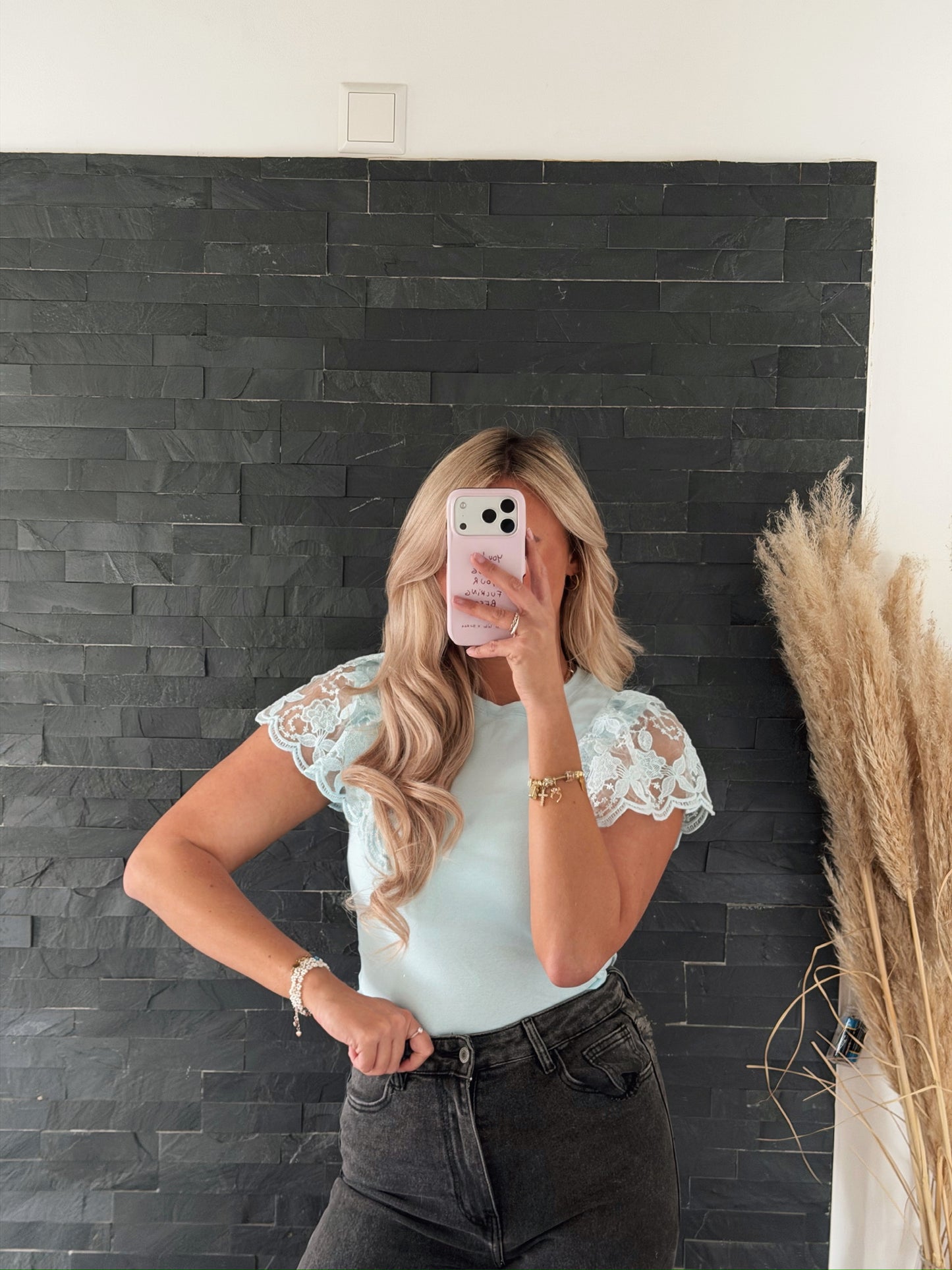 T-SHIRT LACE HELLBLAU