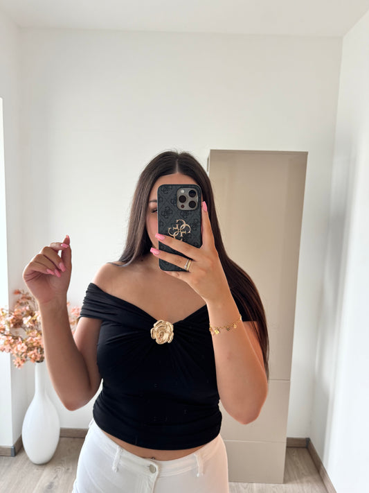 OBERTEIL MIT GOLDENER BROSCHE SCHWARZ