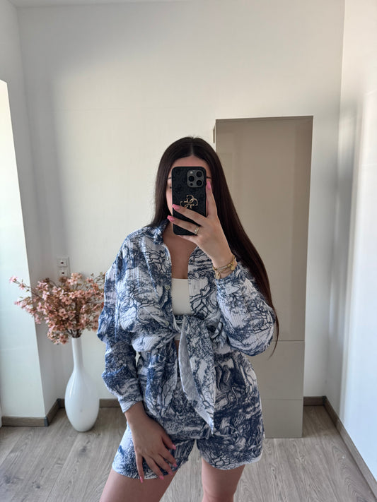 MUSSELIN SET MIT MUSTER BLAU