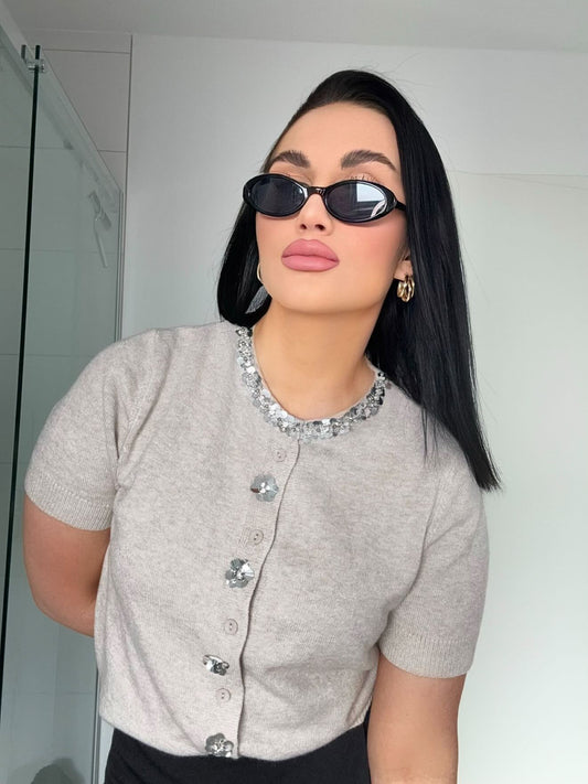 CARDIGAN PEARLS BEIGE