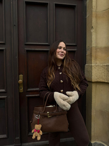 STRICKCARDIGAN CLASSIC GOLD ZOPFSTRICK SCHOKO