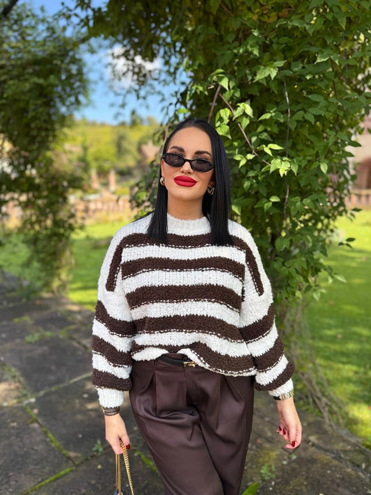 PULLOVER STRIPES BRAUN WEIẞ