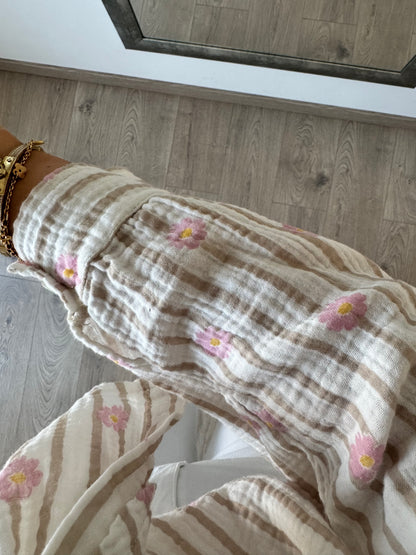 MUSSELIN BLUSE BEIGE/ROSA